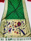 Green color paithani silk saree with mina weaving zari pallu