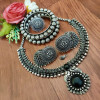 Stone Necklace set with Big size Jhumka, Nosepin, Ring and Beautiful bangles