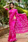 Rani pink color soft bandhani silk saree with hand bandhej work