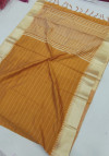 Light yellow color raw silk saree with weaving pallu