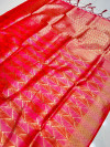 Rani pink and red color kanchipuram silk saree with zari woven work