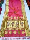 Peach color paithani silk saree with gold zari weaving border