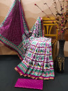Rani pink color cotton saree with patola printed work
