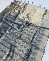 Gray and navy blue color kanchipuram silk saree with zari woven work