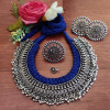 Blue Ghungroo Thread Choker set with big size Earrings - Ring and Nosepin
