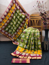 Mehandi green and maroon color soft cotton saree with patola printed work