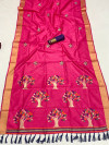 Rani pink color soft raw silk saree with woven design