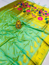 Pista green color paithani silk saree with gold zari weaving work