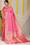 Rani pink color kanchipuram silk saree with golden zari weaving work