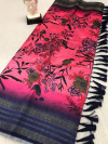 Pink and blue color soft silk saree with digital printed work