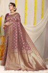 Maroon color kanchipuram silk saree with golden zari weaving work