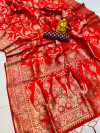 Rad color banarasi silk saree with zari weaving work