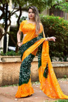 Green and yellow color soft bandhani silk saree with hand bandhej work