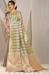 Pista green color kanchipuram silk saree with zari woven work