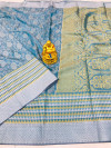 Firoji color muslin silk saree with zari weaving work