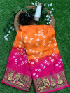 Orange and pink color soft bandhani saree with hand bandhej print