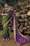 Multi color hand bandhej silk saree with zari weving work