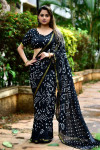 Black color soft bandhani silk saree with hand bandhej work