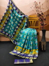 Firoji and blue color soft cotton saree with patola printed work
