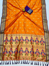 Mustard yellow color paithani silk saree with gold zari weaving work