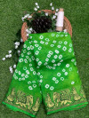Parrot green color soft bandhani saree with hand bandhej print