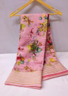 Pink color linen cotton saree with printed work