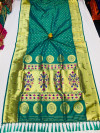 Rama green color paithani silk saree with gold zari weaving border