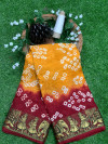 Yellow and red color soft bandhani saree with hand bandhej print