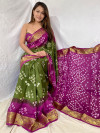 Multi color hand bandhej silk saree with  zari weaving work