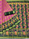 Green and pink color soft cotton saree with patola printed work
