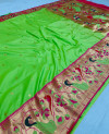 Parrot green color paithani silk saree with mina zari border