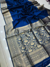 Navy blue color soft kanchipuram silk saree with golden zari weaving work