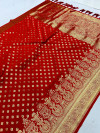 Red color Banarasi Silk saree with Gold zari woven Border