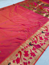 Peach color paithani silk saree with mina zari border