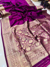 Magenta color soft kanchipuram  silk saree with golden zari weaving work