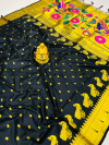 Black color paithani silk saree with gold zari weaving work
