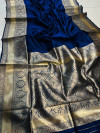 Navy blue color soft kanchipuram silk saree with gold zari weaving work