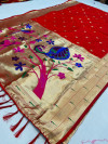 Red color paithani silk saree with mina weaving zari pallu