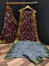 Maroon and gray color rich bandhani silk saree with jacquard weaving work