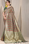 Green and maroon color kanchipuram silk saree with zari woven work