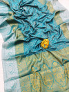 Firoji color kanchipuram silk saree with zari weaving work