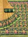Mehndi green and yellow color soft cotton saree with patola printed work