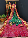 Green and maroon color soft bandhani silk  saree with khadi printed work