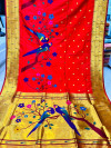 Red color paithani silk saree with gold zari weaving work