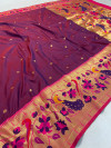 Magenta color paithani silk saree with mina zari border