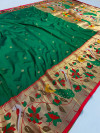 Green color paithani silk saree with mina zari border