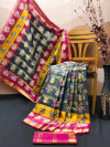 Gray and pink color soft cotton saree with patola printed work