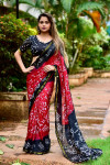 Red and black color soft bandhani silk saree with hand bandhej work