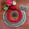 Red Ghungroo Thread Choker set with big size Earrings - Ring and Nosepin