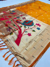 Orange color paithani silk saree with mina weaving zari pallu